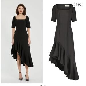 MAC DUGGAL Black 21019 Crepe 3/4 Sleeve Asymmetrical Hem Dress NWT size 8